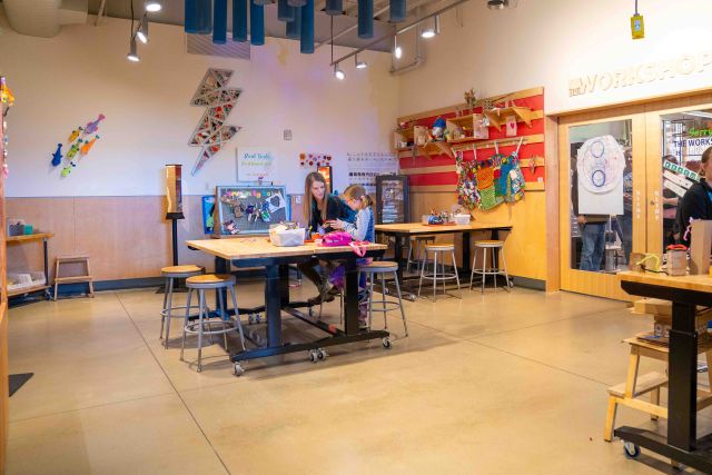 Mom and Daughter Working In 3M Tinkering Hub