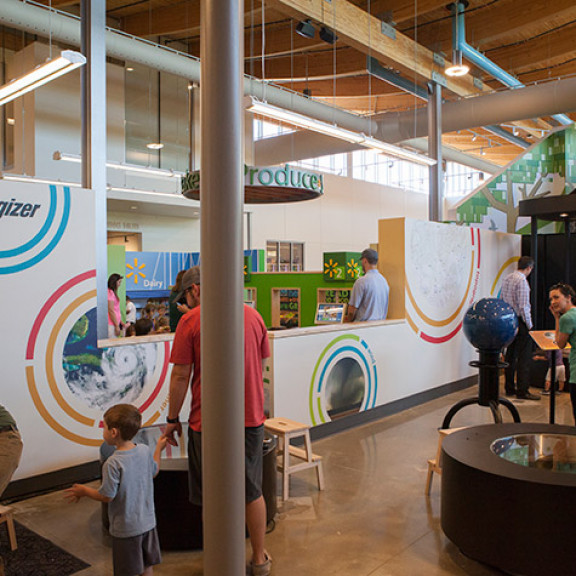 Group Of People Interacting With The Nature And Weather Exhibit