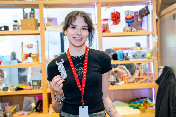 Teenage Girl With Her Drawing of a Centipede